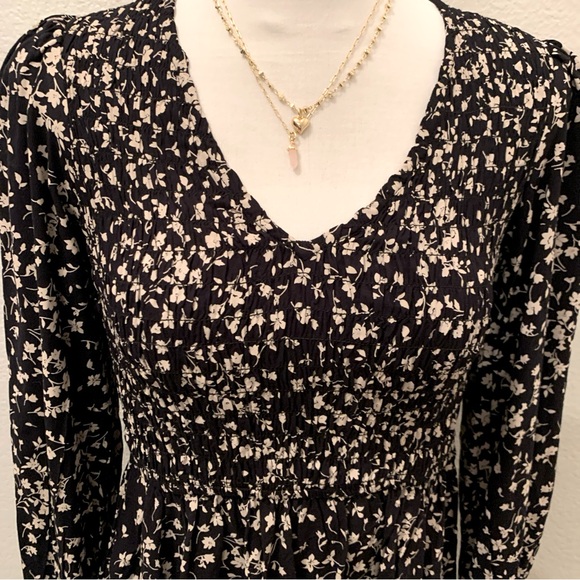 Japra Boho Peplum Black Floral Blouse Long Sleeve Top Shirt size Small Cottage - Picture 10 of 12